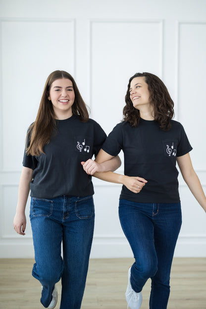 Black & White Music Note Pocket T-Shirt