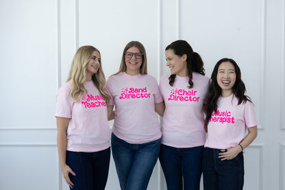 Pink Music T-Shirt (Music Teacher + Band + Choir + Orchestra + Therapist)