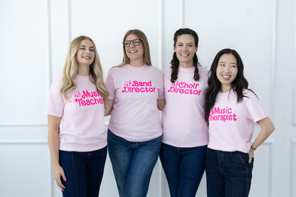 Pink Music T-Shirt (Music Teacher + Band + Choir + Orchestra + Therapist)