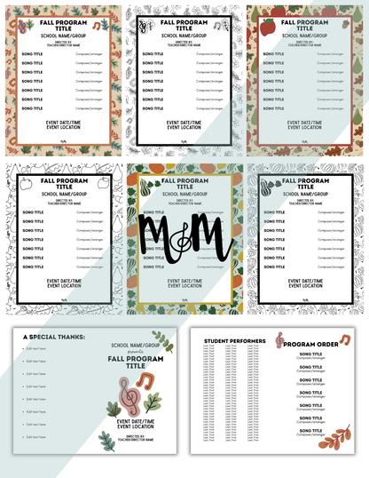 Fall Themed Concert Program Templates | Editable Canva Template DIGITAL DOWNLOAD