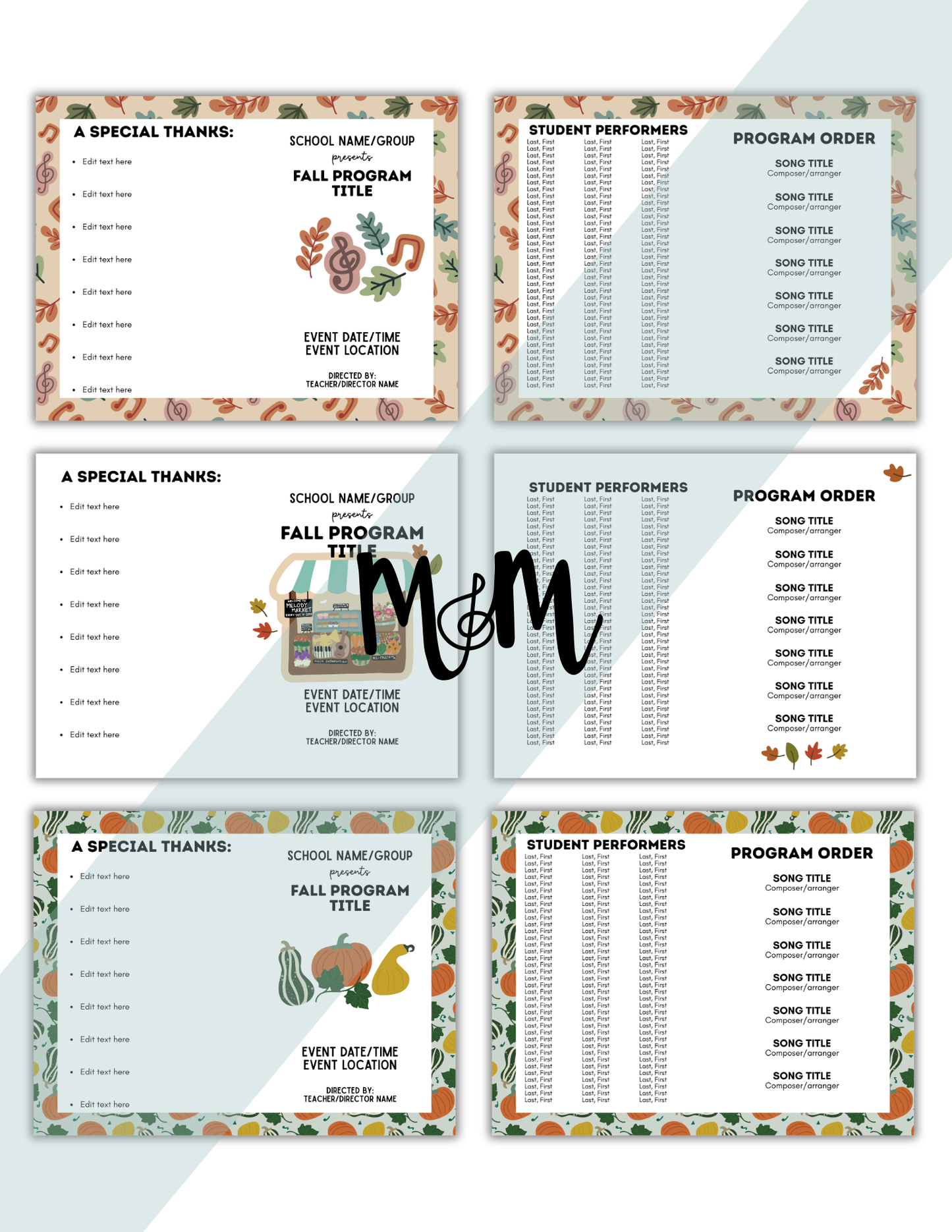 Fall Themed Concert Program Templates | Editable Canva Template DIGITAL DOWNLOAD