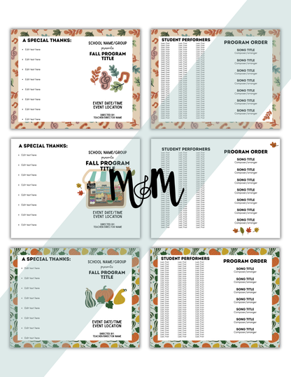 Fall Themed Concert Program Templates | Editable Canva Template DIGITAL DOWNLOAD
