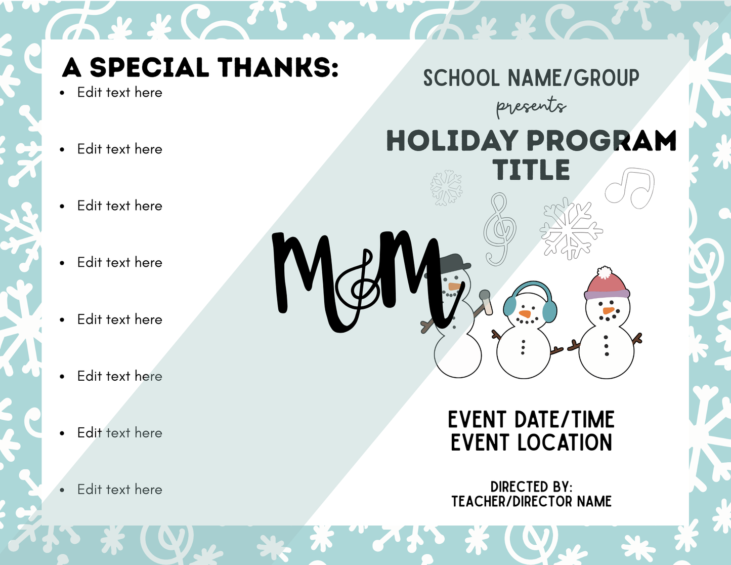 Holiday & Winter Concert Program Templates | Editable Canva Template DIGITAL DOWNLOAD