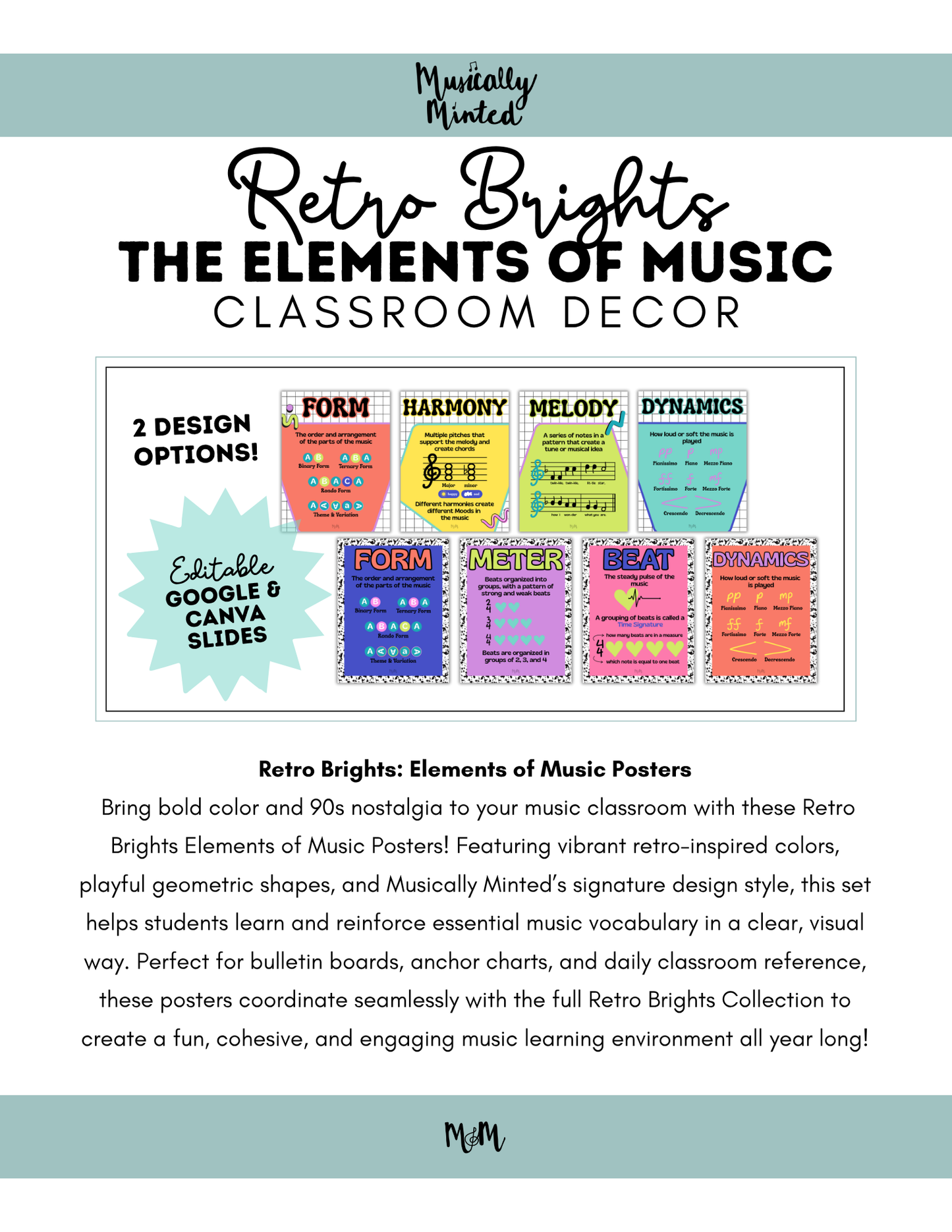 Retro Brights: Elements of Music Posters | Printable Music Classroom Decor