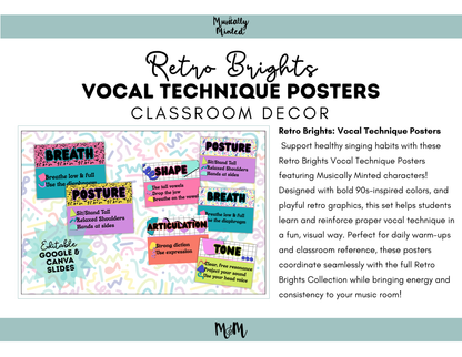Retro Brights: Vocal Technique Posters | Music Classroom Decor