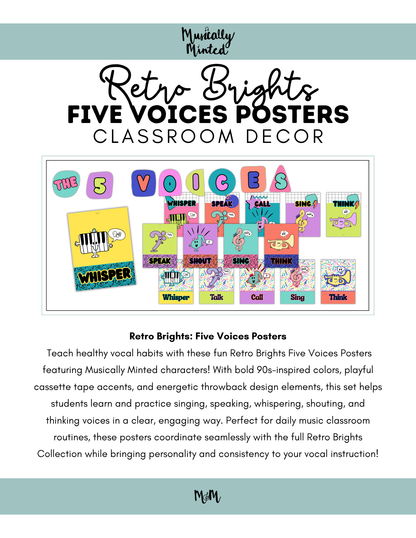 Retro Brights: Five Voices Posters | Music Classroom Decor