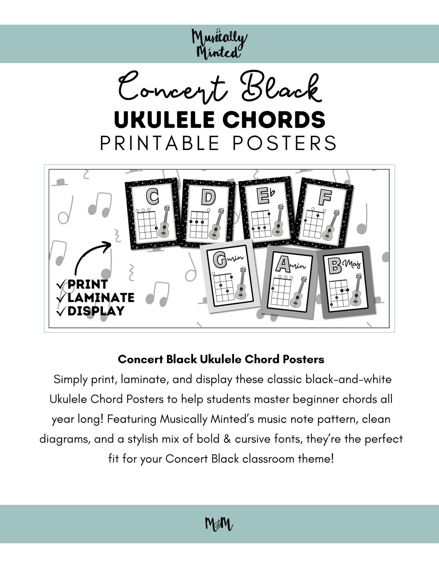 Concert Black: Ukulele Chord Posters DIGITAL DOWNLOAD