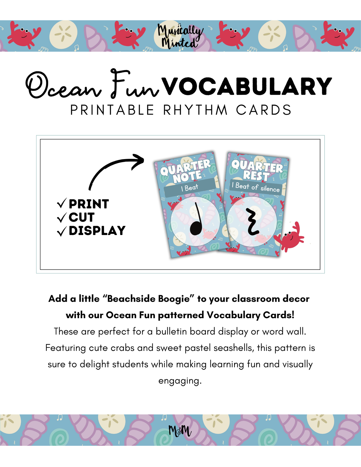 Ocean Fun: Music Rhythm Vocabulary Word Wall Cards DIGITAL DOWNLOAD