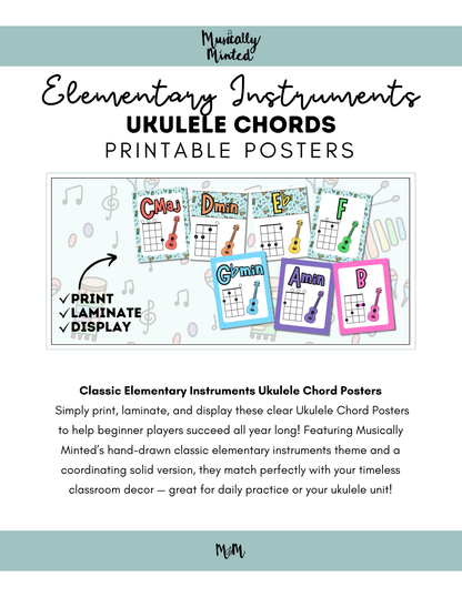 Elementary Instruments: Ukulele Chord Posters DIGITAL DOWNLOAD