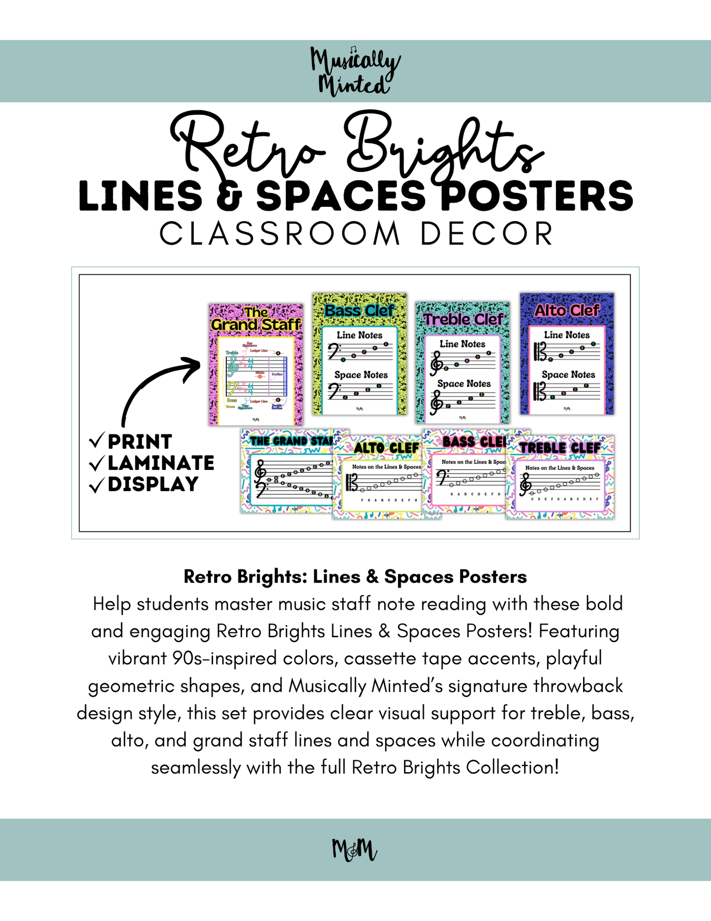 Retro Brights: Lines & Spaces Posters | Music Classroom Decor