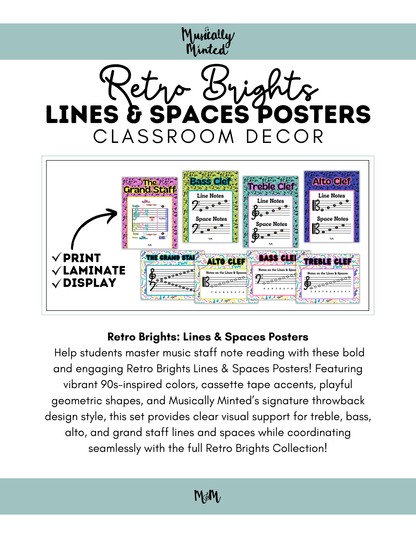 Retro Brights: Lines & Spaces Posters | Music Classroom Decor