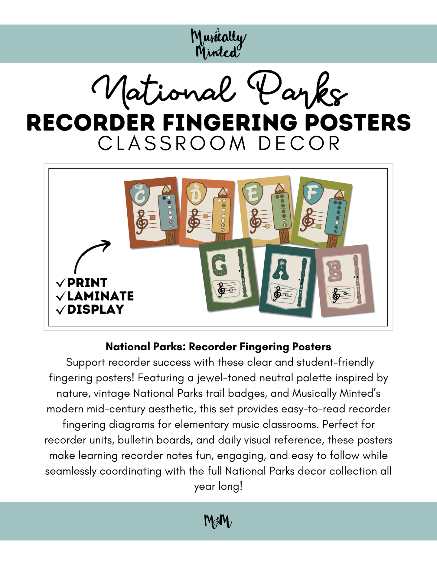 National Parks: Recorder Fingering Posters | Music Classroom Decor