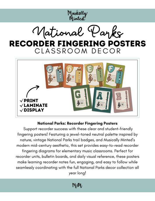 National Parks: Recorder Fingering Posters | Music Classroom Decor