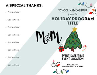 Holiday & Winter Concert Program Templates | Editable Canva Template DIGITAL DOWNLOAD