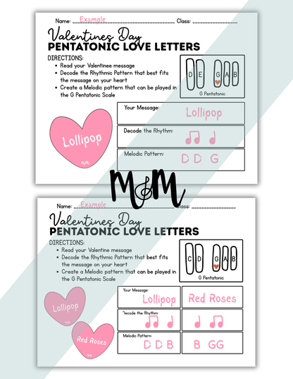 Valentines Day Pentatonic Love Letters | Orff Instrument Rhythm and Melody Activity | Tara’s Treble Clef Story & Lesson DIGITAL DOWNLOAD