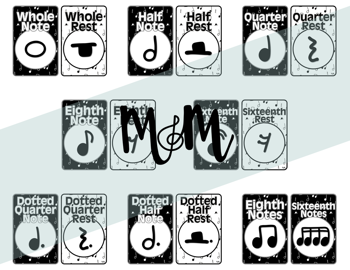 Concert Black: Note Values Posters DIGITAL DOWNLOAD