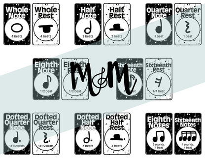 Concert Black: Note Values Posters DIGITAL DOWNLOAD
