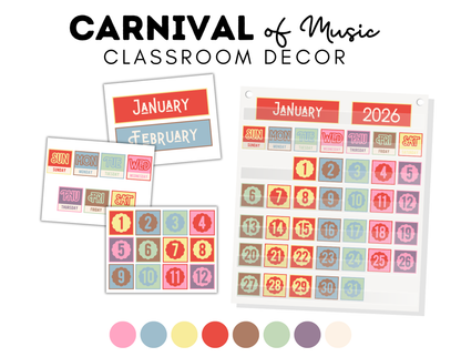 Carnival of Music: Pocket Chart Calendar | Music Classroom Decor