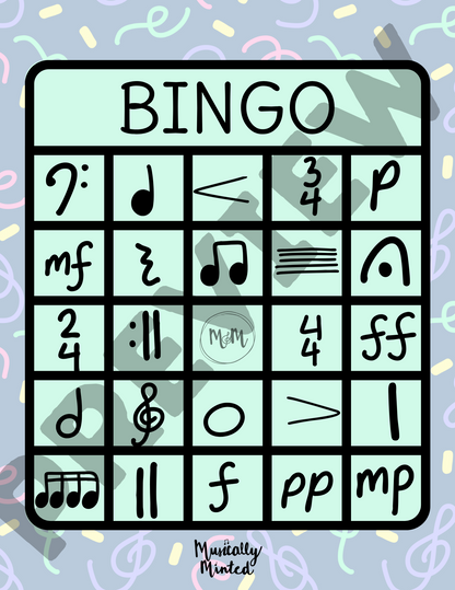 Musically Minted: Music Symbol Bingo | Student Music Bingo Cards | Class Games DIGITAL DOWNLOAD