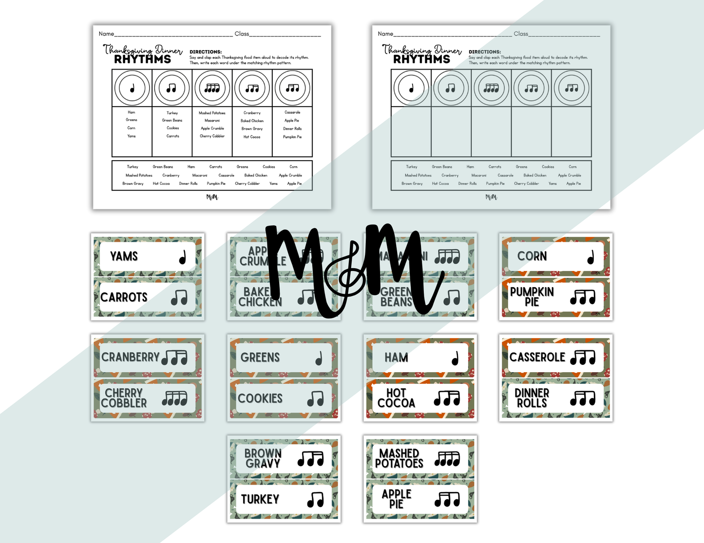 Thanksgiving Dinner Rhythms | Level 2 | Rhythm Decoding Activity and Cards DIGITAL DOWNLOAD