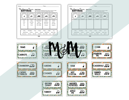 Thanksgiving Dinner Rhythms | Level 2 | Rhythm Decoding Activity and Cards DIGITAL DOWNLOAD