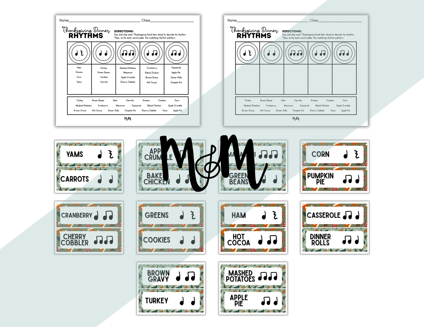 Thanksgiving Dinner Rhythms | Level 1 | Rhythm Decoding Activity and Cards DIGITAL DOWNLOAD