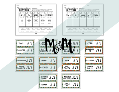 Thanksgiving Dinner Rhythms | Level 1 | Rhythm Decoding Activity and Cards DIGITAL DOWNLOAD