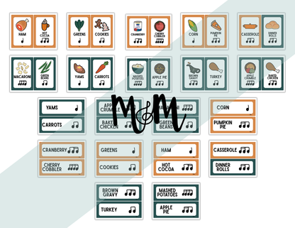 Thanksgiving Dinner Rhythms | Level 2 | Rhythm Decoding Activity and Cards DIGITAL DOWNLOAD