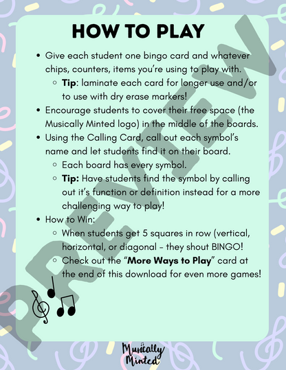 Musically Minted: Music Symbol Bingo | Student Music Bingo Cards | Class Games DIGITAL DOWNLOAD