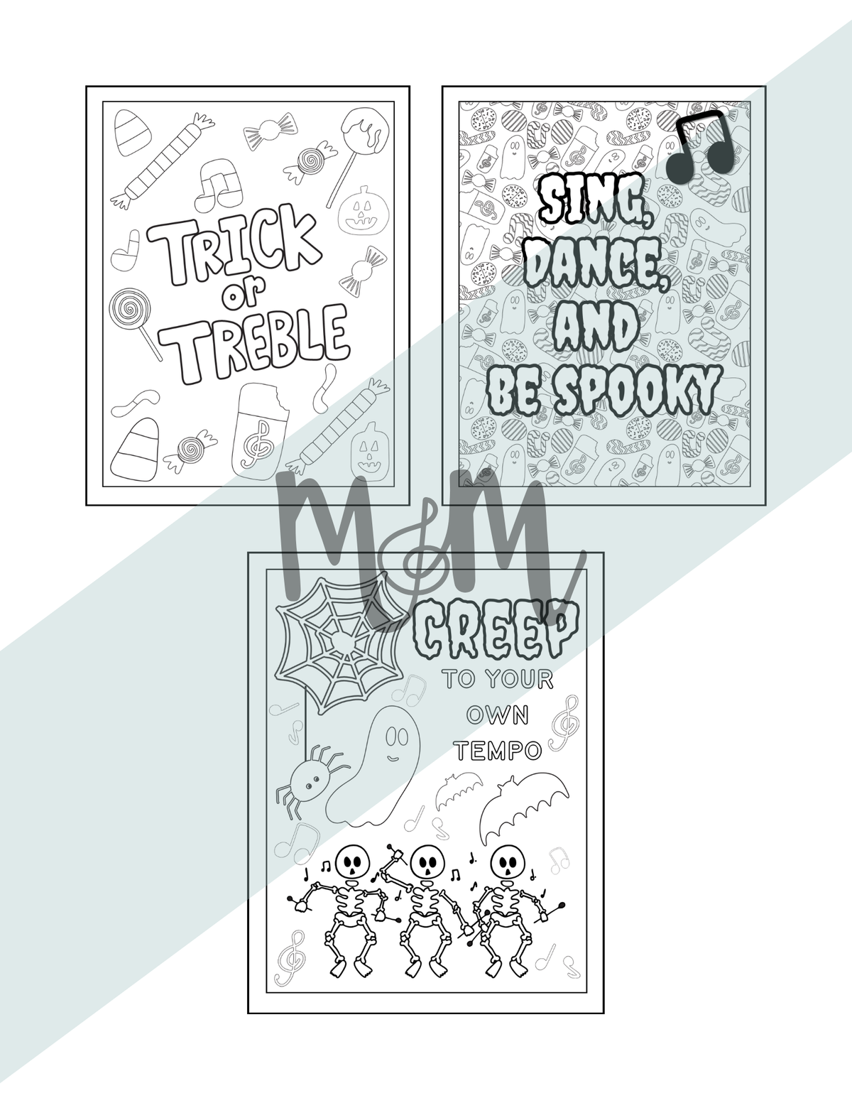 Spooky Music Coloring Sheets | Printable Music Class Coloring Activity DIGITAL DOWNLOAD