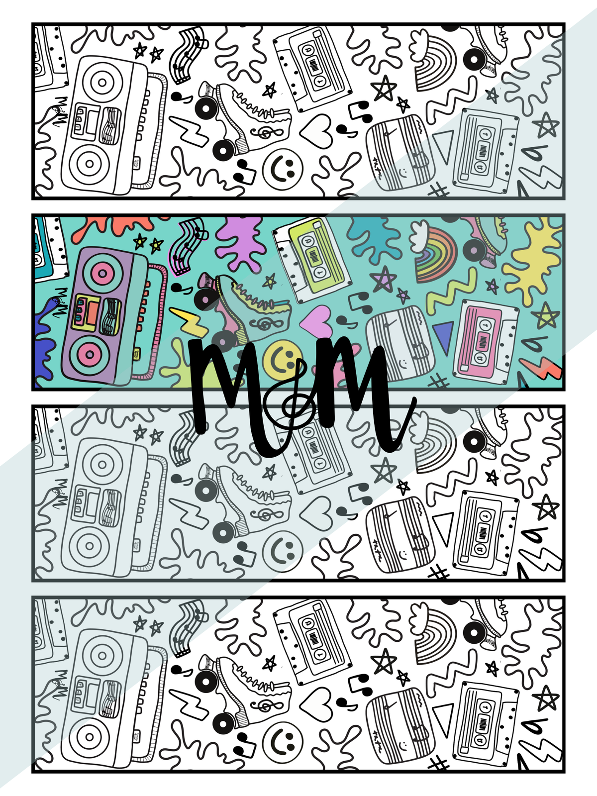 Retro Brights Printable Music Bookmarks | Printable Coloring Activity DIGITAL DOWNLOAD