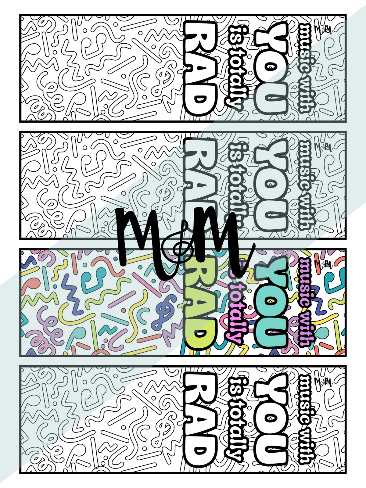 Retro Brights Printable Music Bookmarks | Printable Coloring Activity DIGITAL DOWNLOAD