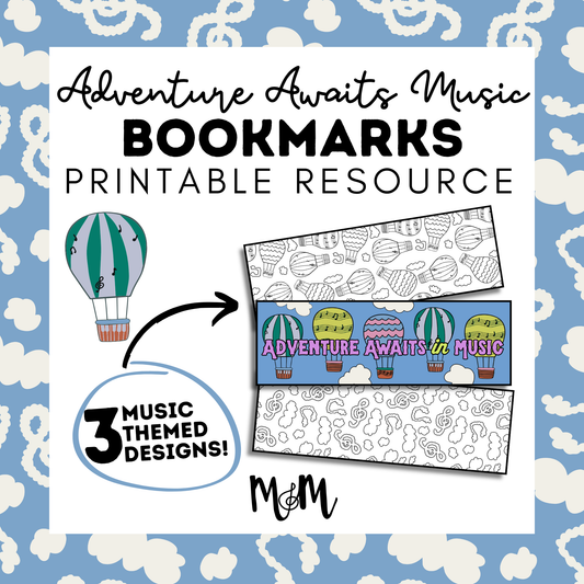 Adventure Awaits in Music | Music Bookmarks | Printable Coloring Activity DIGITAL DOWNLOAD