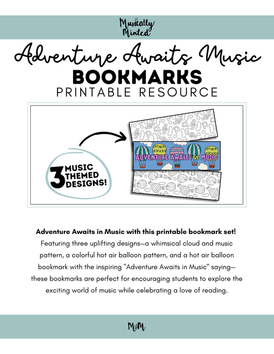 Adventure Awaits in Music | Music Bookmarks | Printable Coloring Activity DIGITAL DOWNLOAD