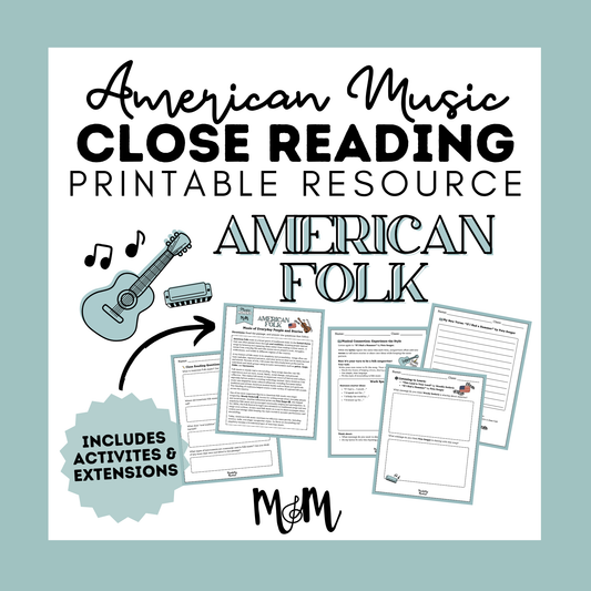 American Folk | Close Reading Worksheet Listening Activity & Music Extension | Unit | DIGITAL DOWNLOAD