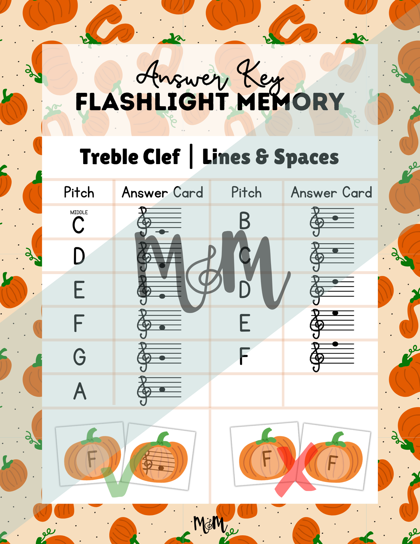 Pitch Perfect Pumpkin Flashlight Memory Game | Treble Clef | Fall Music Activity DIGITAL DOWNLOAD