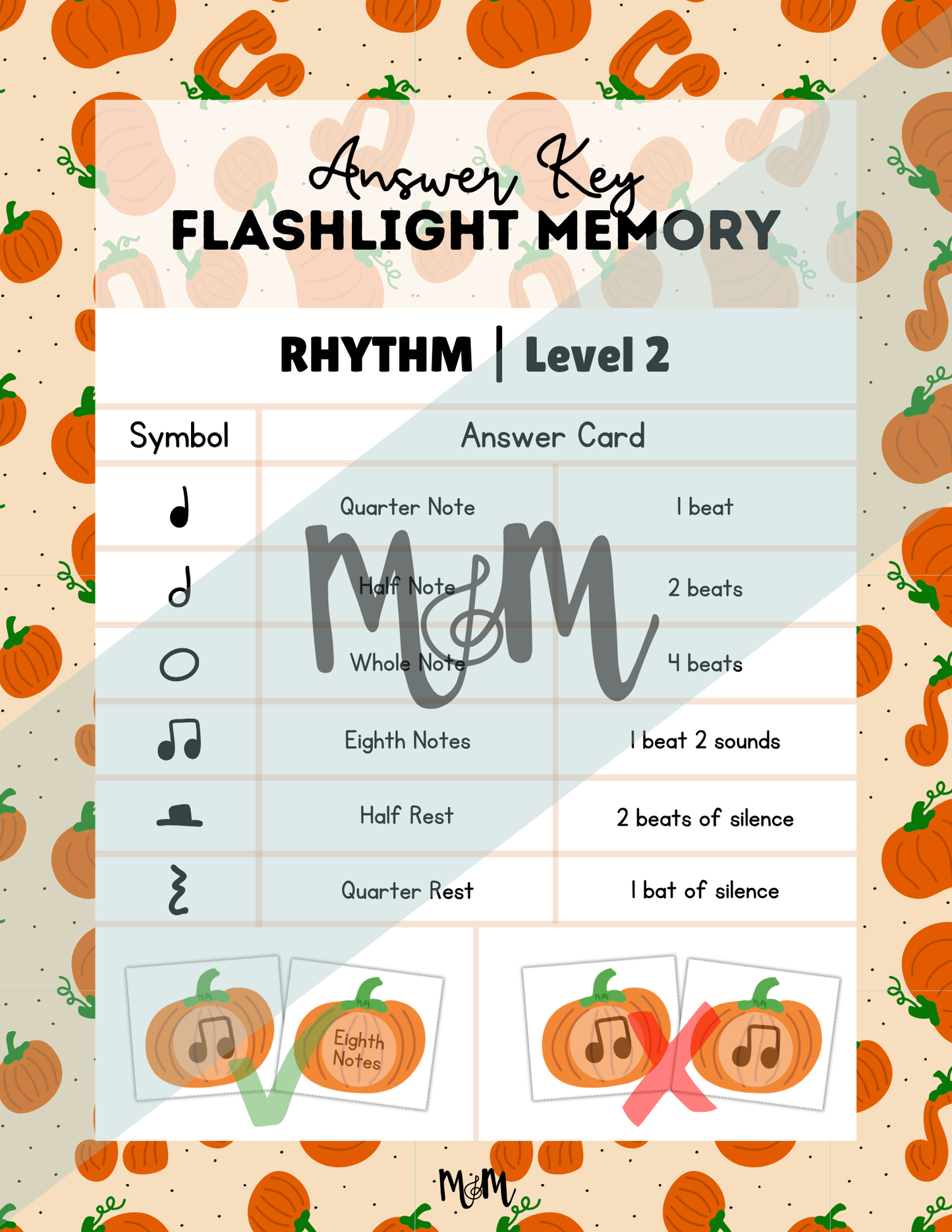 Pitch Perfect Pumpkin Flashlight Memory Game | Rhythm Level 2 | Fall Music Activity DIGITAL DOWNLOAD