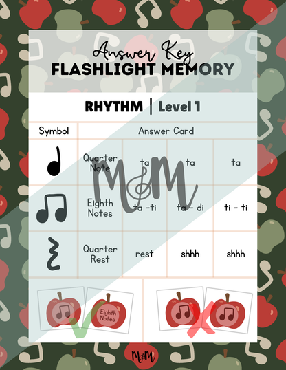 Musical Apples Flashlight Memory Game | Rhythm Level 1 | Fall Music Activity DIGITAL DOWNLOAD