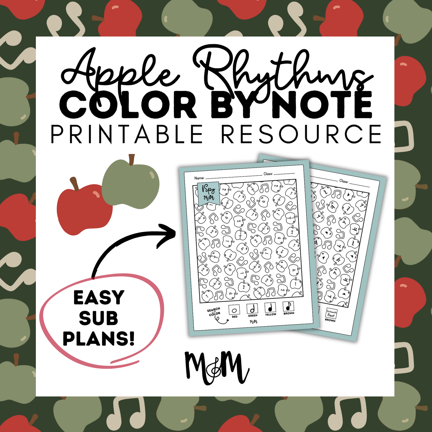 Apple Rhythms: Color by Note | Music Coloring Page DIGITAL DOWNLOAD