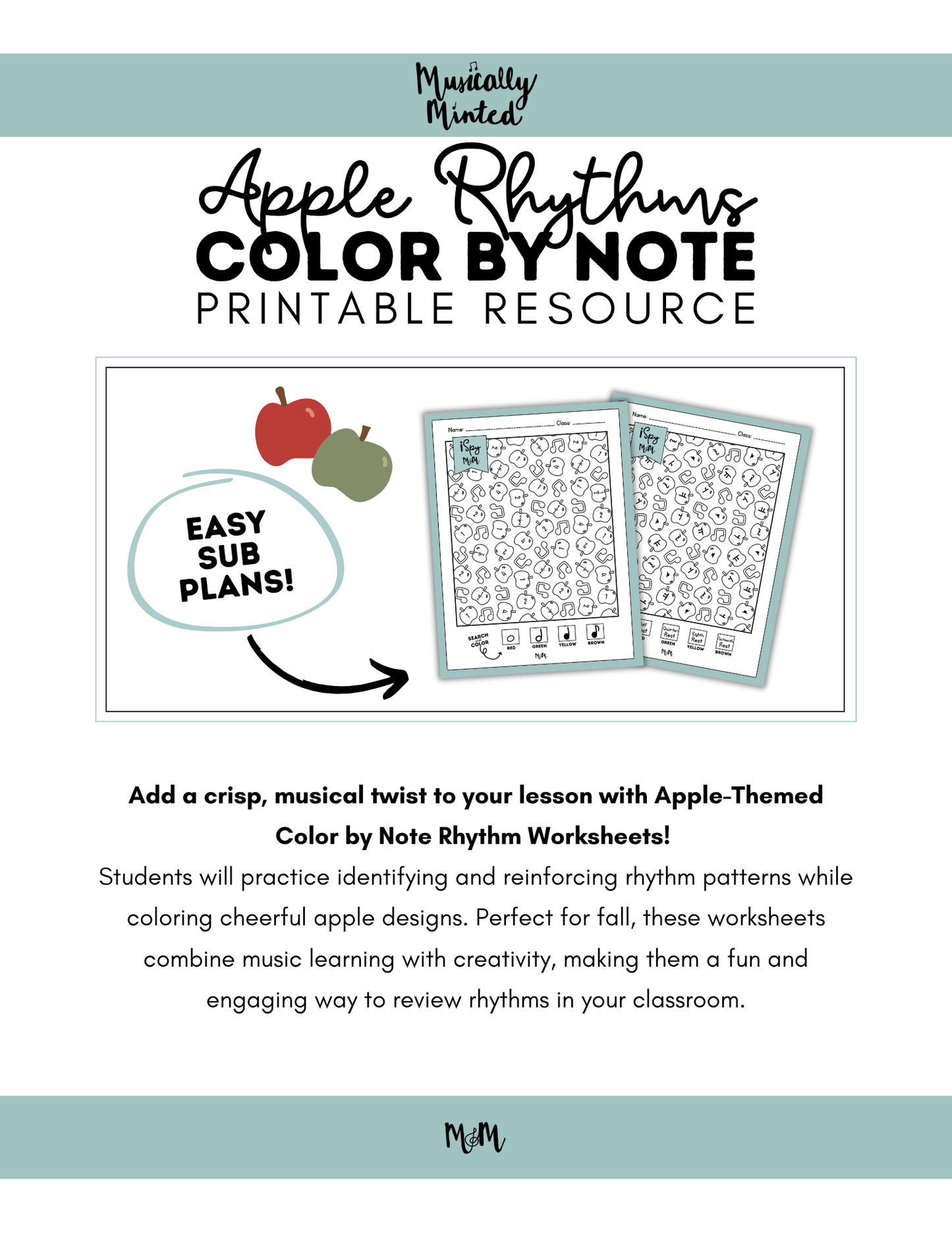 Apple Rhythms: Color by Note | Music Coloring Page DIGITAL DOWNLOAD