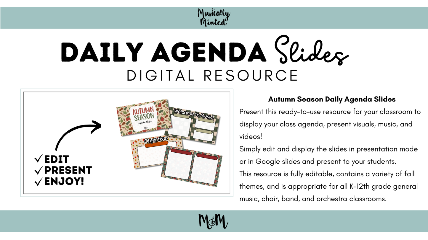 Autumn Season Daily Agenda Slides | Music Classroom DIGITAL RESOURCE