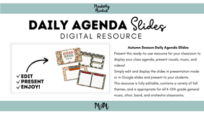 Autumn Season Daily Agenda Slides | Music Classroom DIGITAL RESOURCE