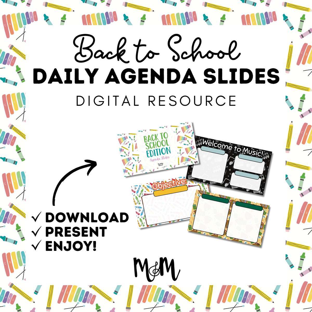 Back to School | Daily Agenda Slides | Music Classroom DIGITAL RESOURCE