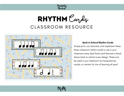 Back to School Themed Rhythm Cards | Music Classroom Decor DIGITAL DOWNLOAD