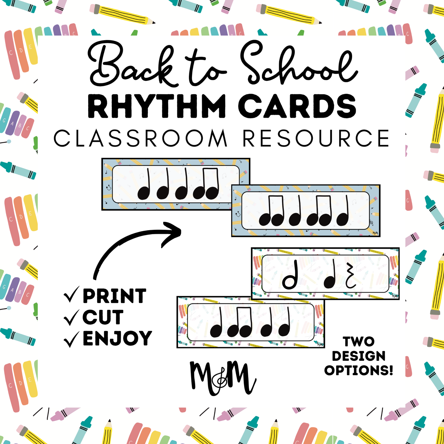 Back to School Themed Rhythm Cards | Music Classroom Decor DIGITAL DOWNLOAD