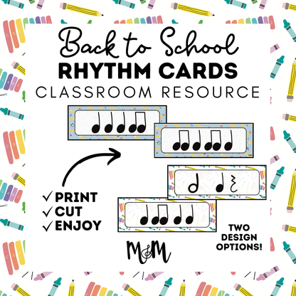 Back to School Themed Rhythm Cards | Music Classroom Decor DIGITAL DOWNLOAD