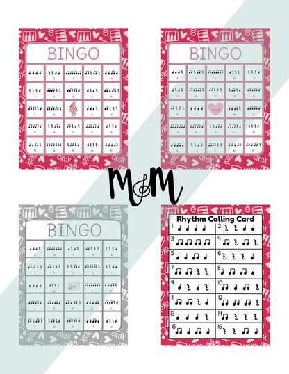 Valentines Day Rhythm Bingo | Printable Music Class Activity DIGITAL DOWNLOAD