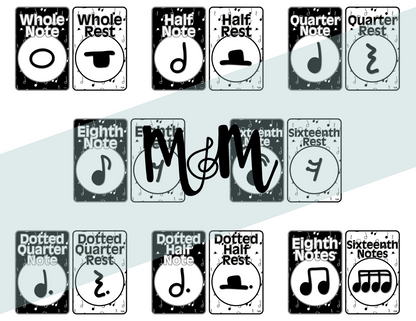Concert Black: Note Values Posters DIGITAL DOWNLOAD