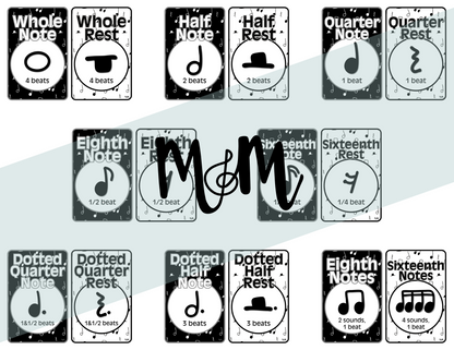 Concert Black: Note Values Posters DIGITAL DOWNLOAD