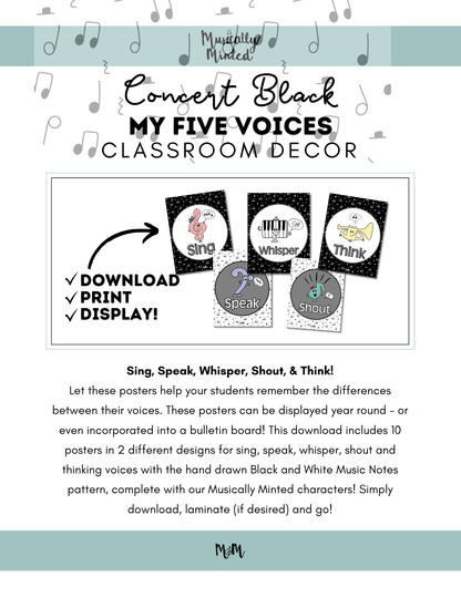 Concert Black: Five Voices Posters DIGITAL DOWNLOAD
